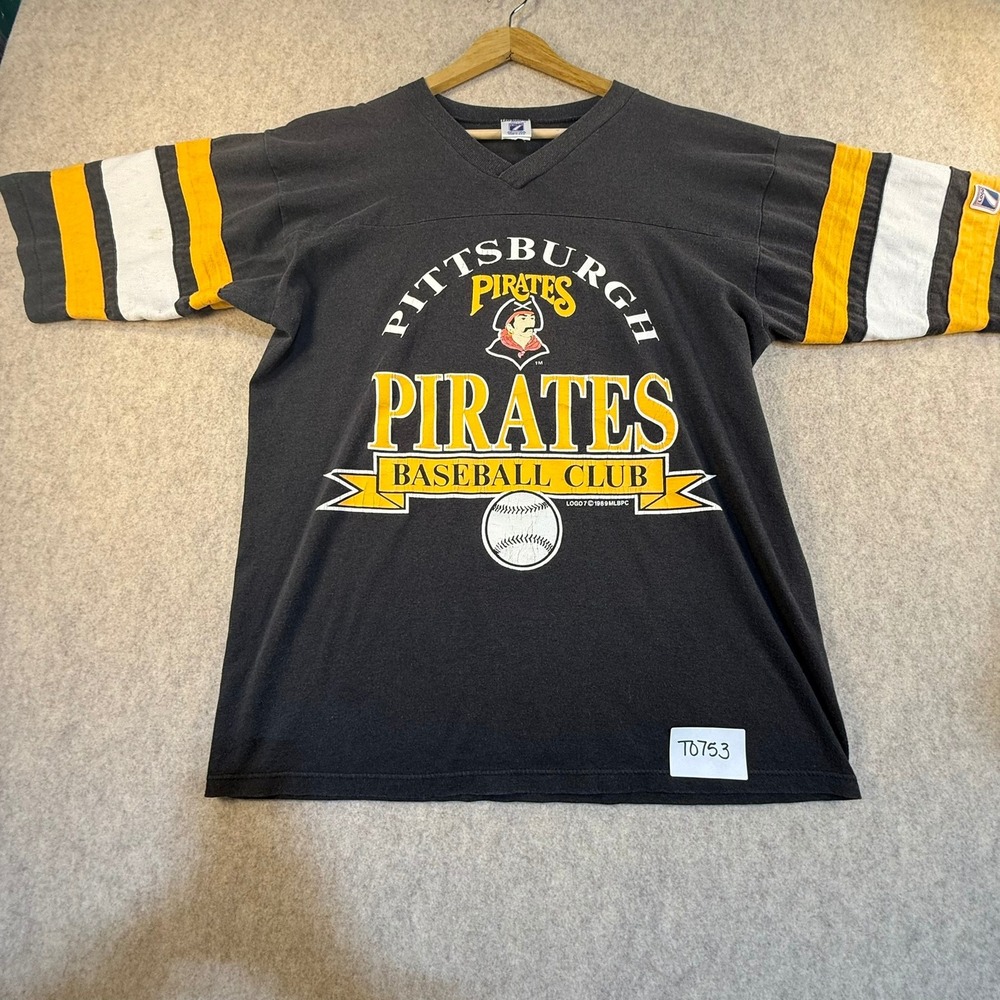 Vintage 1989 Pittsburgh Pirates Logo 7 Shirt Mens Large MLB Baseball V-Neck USA